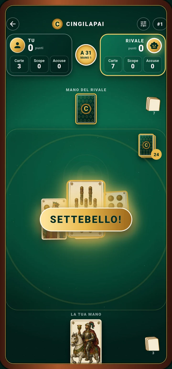 Settebello evidenziato durante una partita a Cingilapai