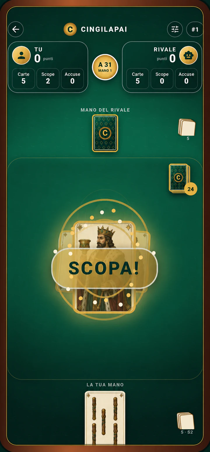 Scopa realizzata durante una partita a Cingilapai