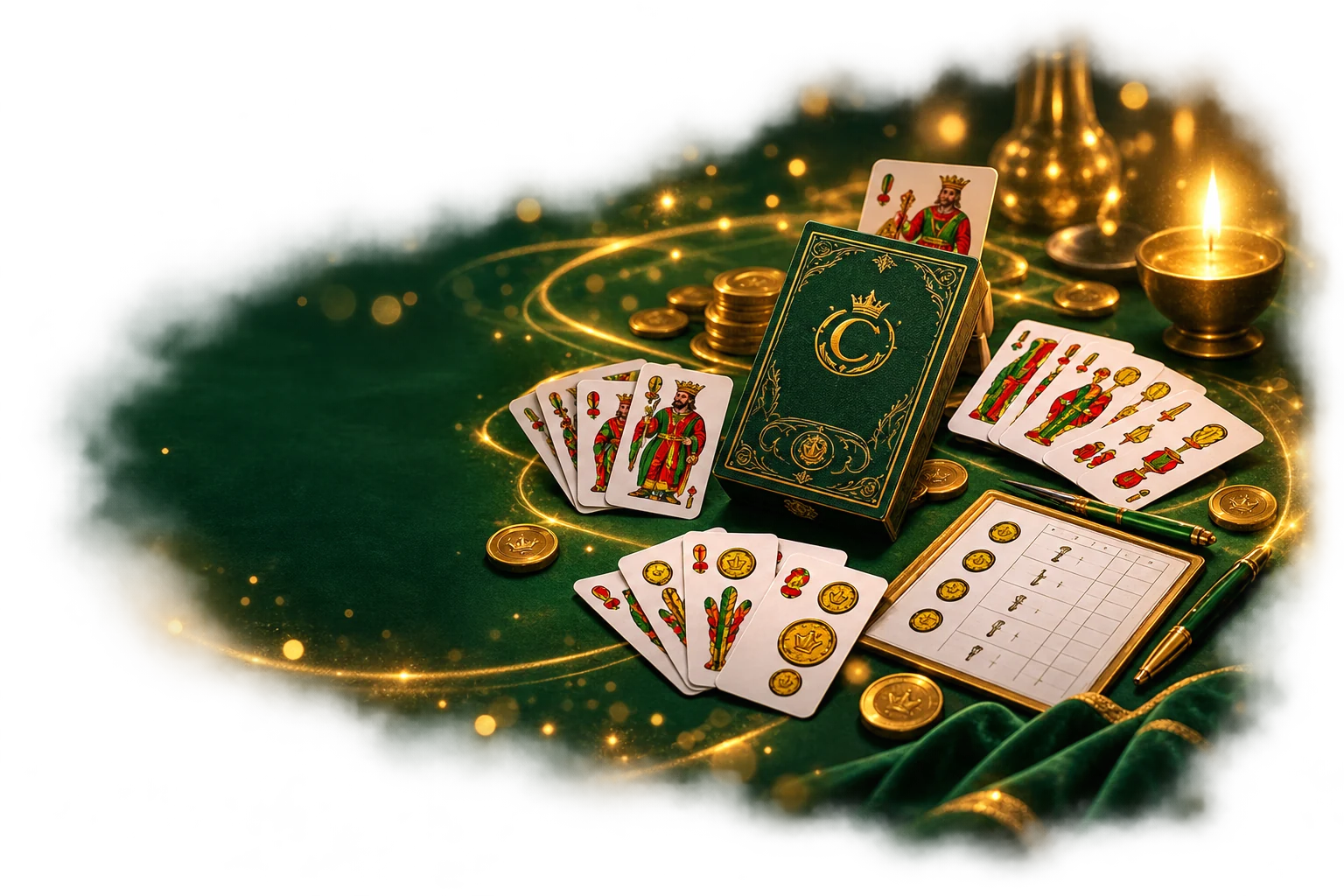 Visual hero di Cingilapai con tavolo da gioco, carte italiane e le tre anime del gioco